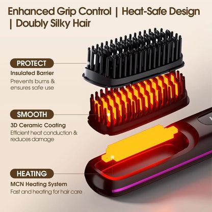 GlowBrush™ Portable Wireless Hair Straightening Brush