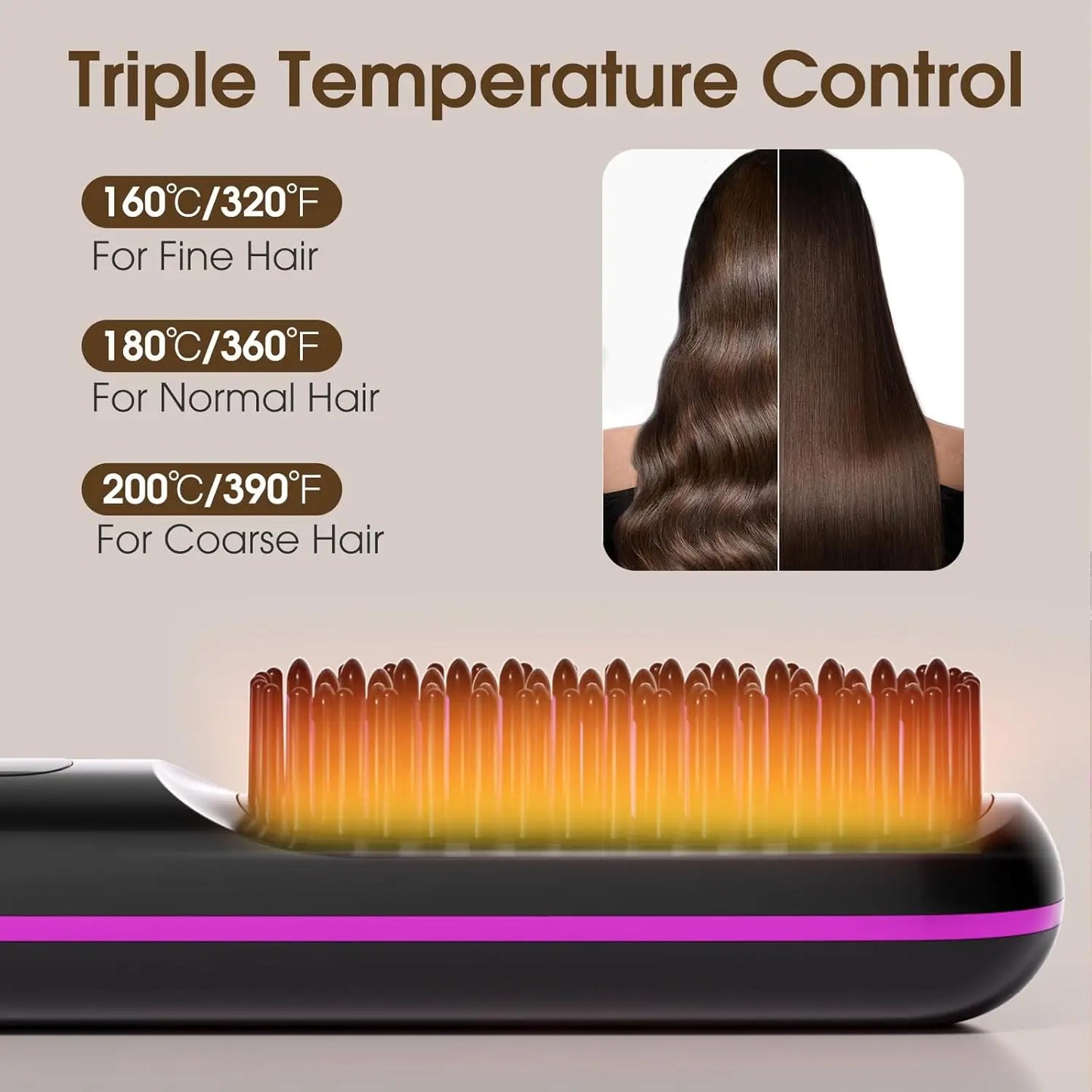 GlowBrush™ Portable Wireless Hair Straightening Brush