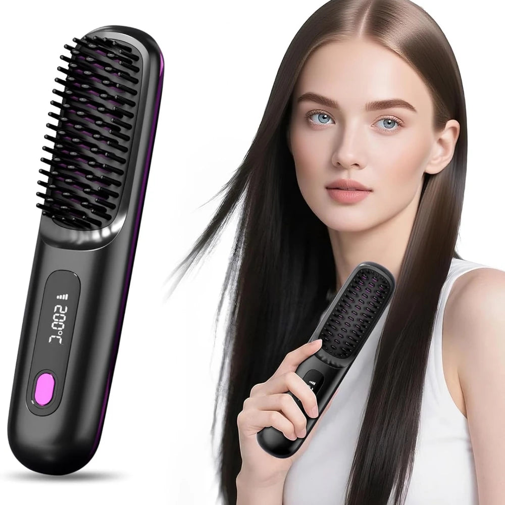 GlowBrush™ Portable Wireless Hair Straightening Brush