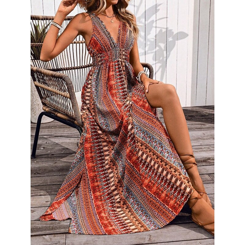Women's Maxi A-Line Off-The-Shoulder Floral Slip Dress